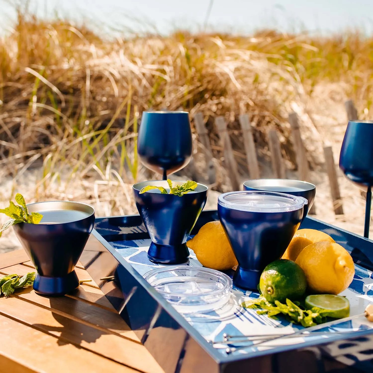 11 Oz Insulated Navy Cocktail Tumblers, Set Of 4