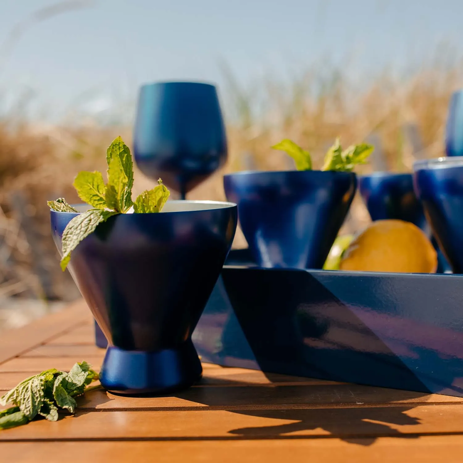 11 Oz Insulated Navy Cocktail Tumblers, Set Of 4