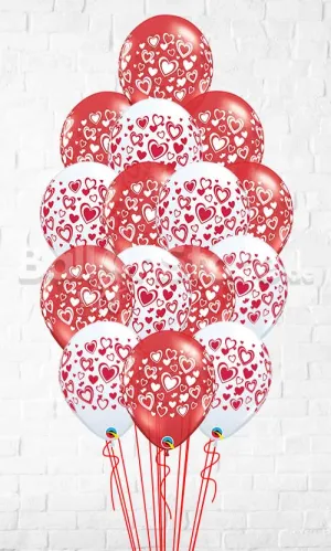 15 Double Hearts Wrap Print Balloons with weight