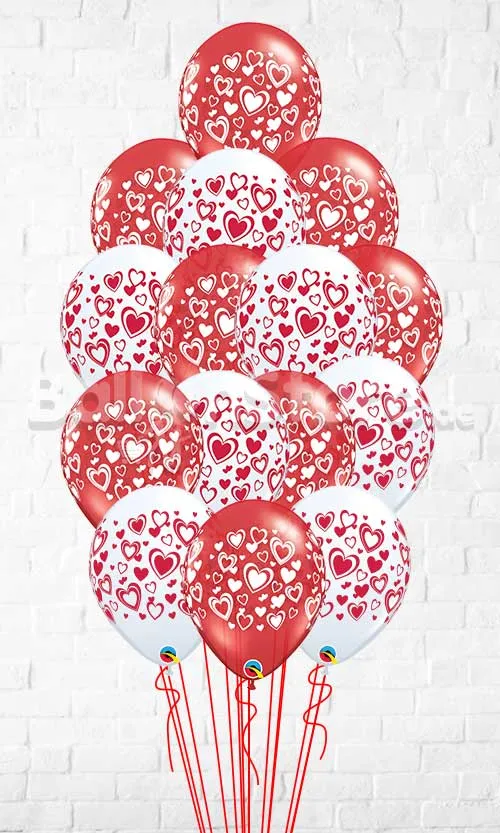 15 Double Hearts Wrap Print Balloons with weight