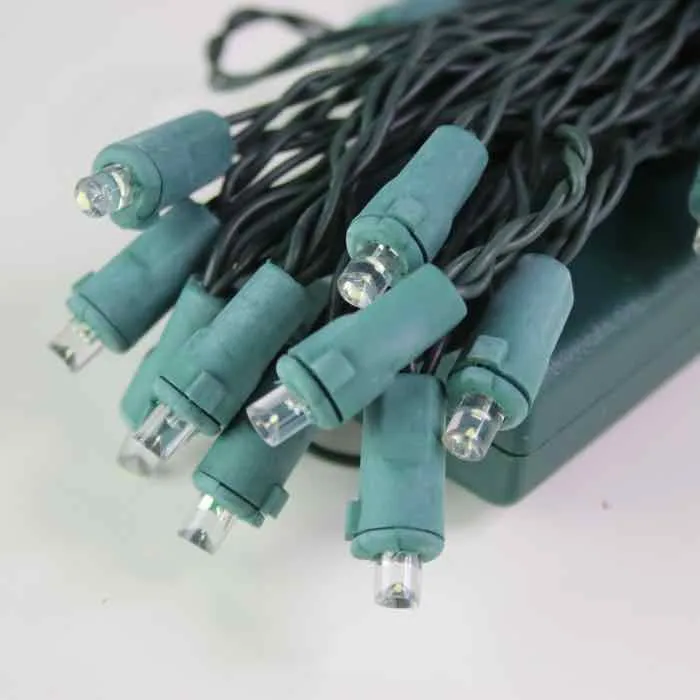 20-light 5mm Pure White LED Battery Lights, Green Wire