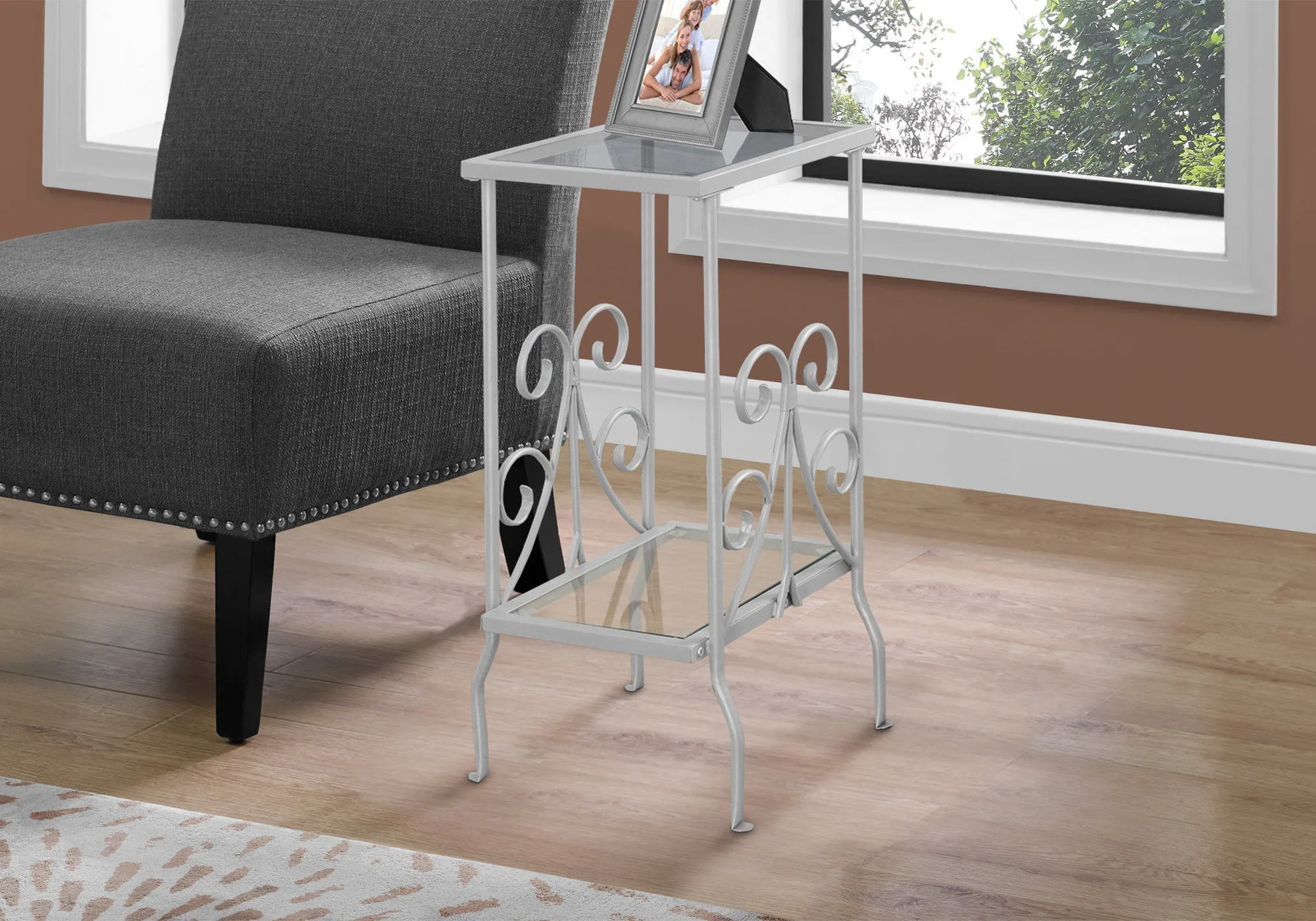 Accent Table - 30"H / Silver Metal With Tempered Glass