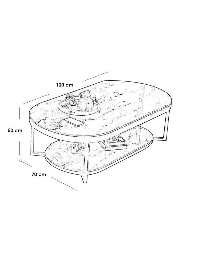 Alhome Marble Wooden Coffee Table - 120x70x50 cm - White and Black - AL-391