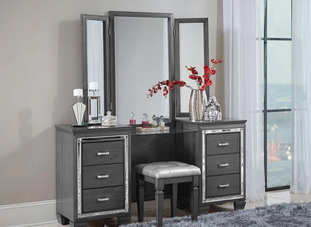 Allura Vanity Dresser with Mirror in Gray 1916GY-15*