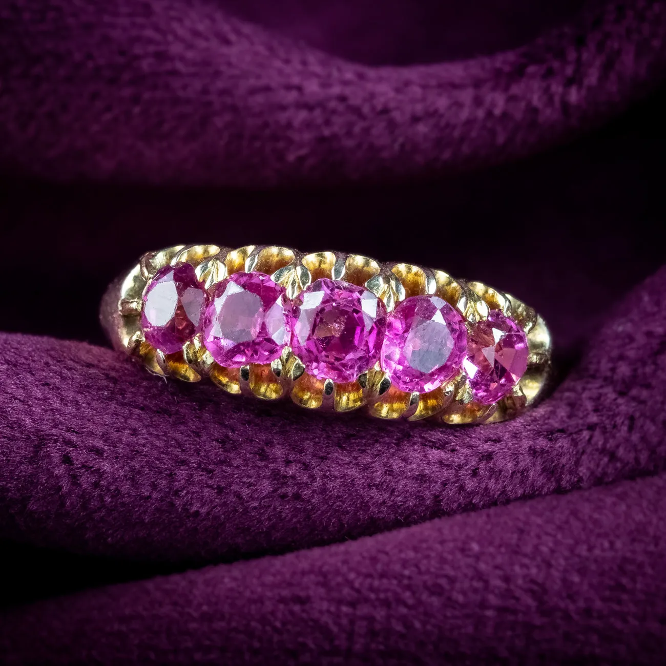 Antique Victorian Pink Sapphire Five Stone Ring 1.7ct Total With Cert