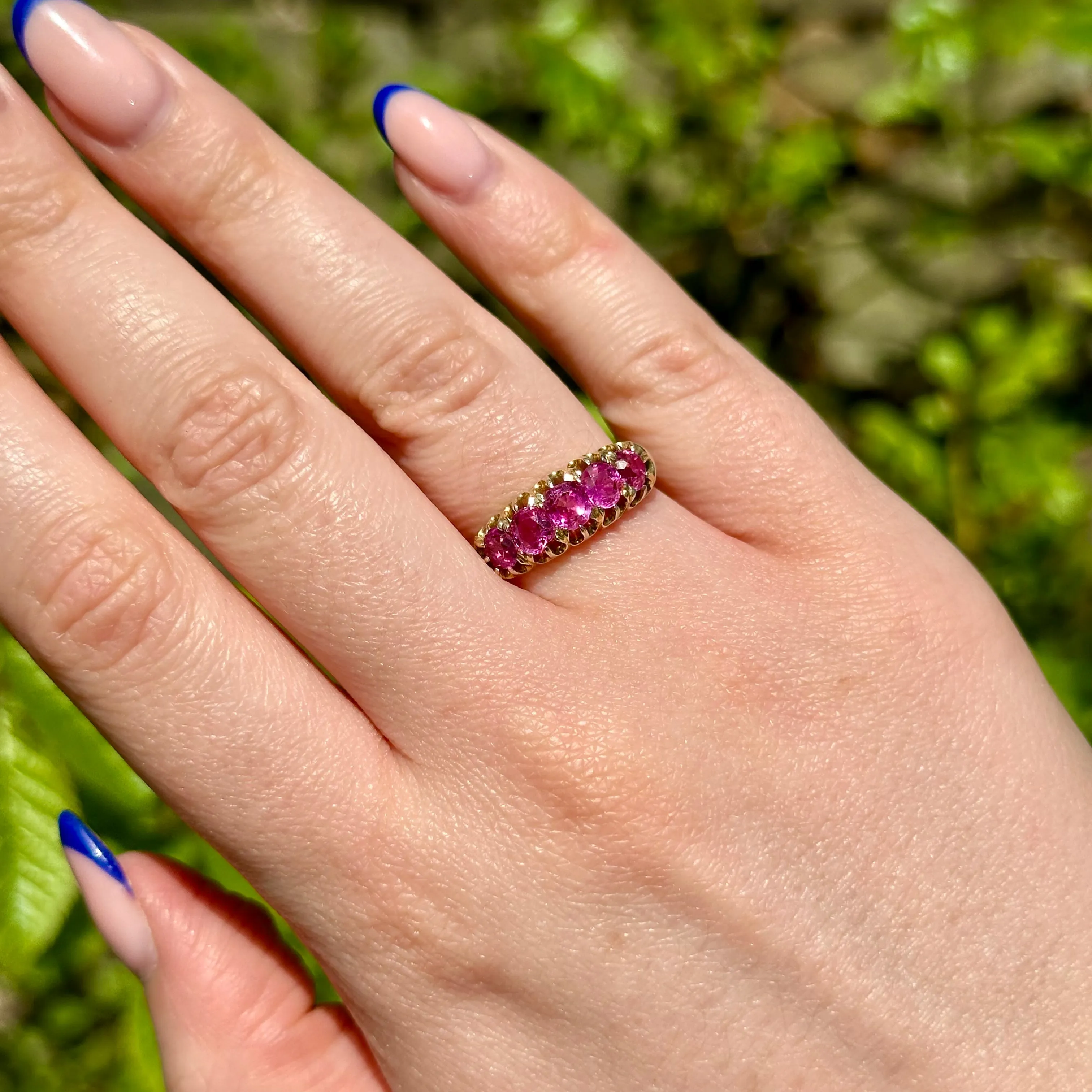 Antique Victorian Pink Sapphire Five Stone Ring 1.7ct Total With Cert