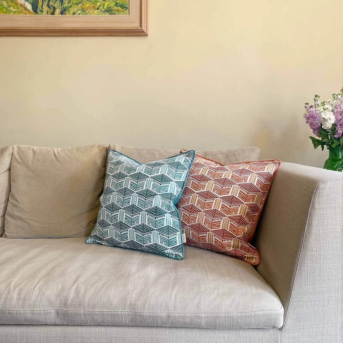 Blue Kullu House Cushion Cover