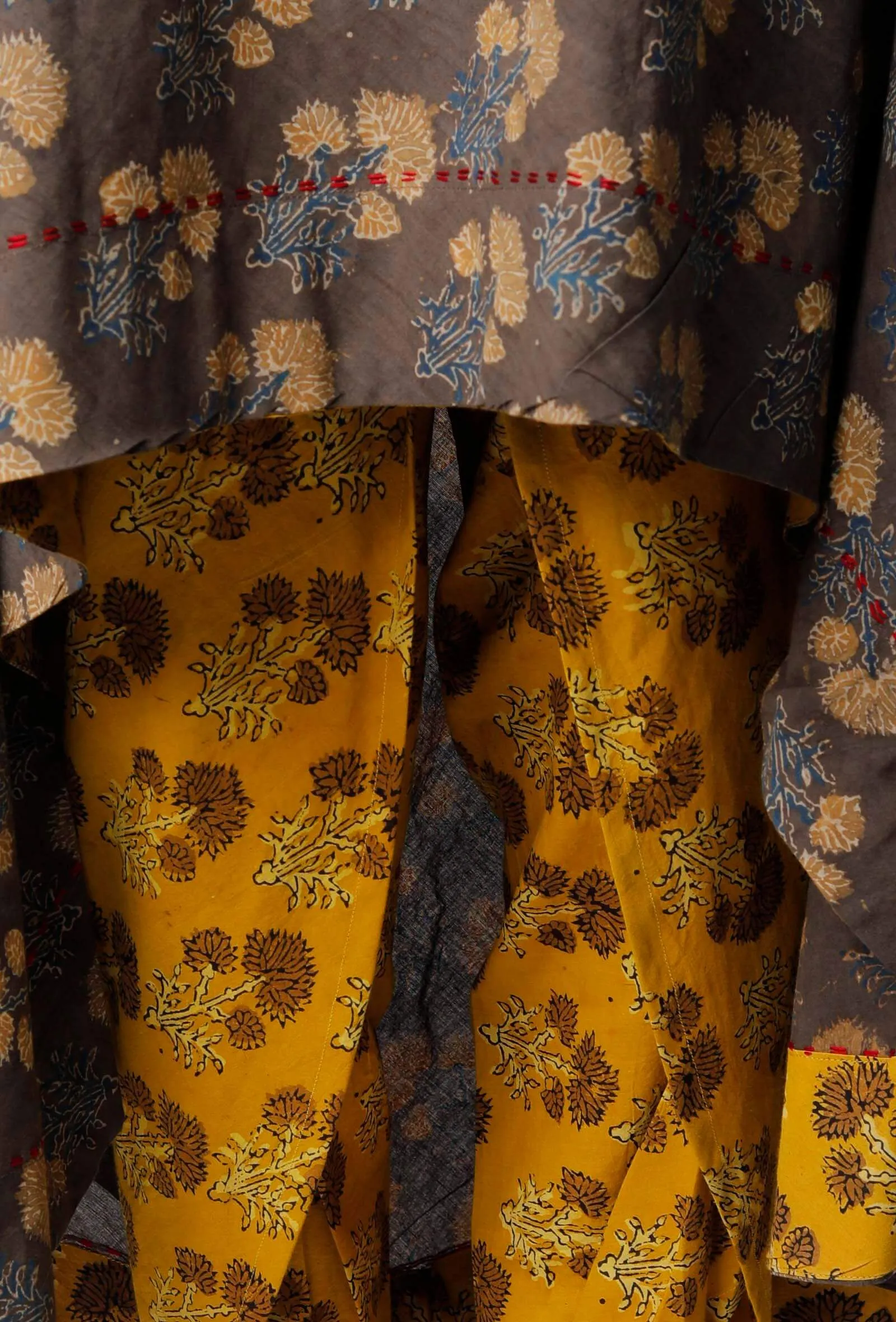 Brown Ajrakh Printed Kurta with Red Yoke