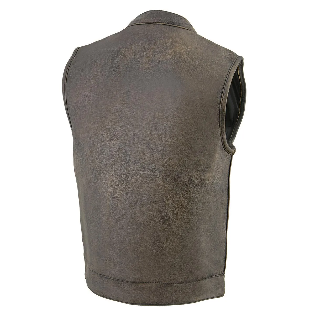 BROWN MLM3510 Men's Black/ Beige Naked Leather Club Style Vest - Dual Closure Open Neck Motorcycle Vest