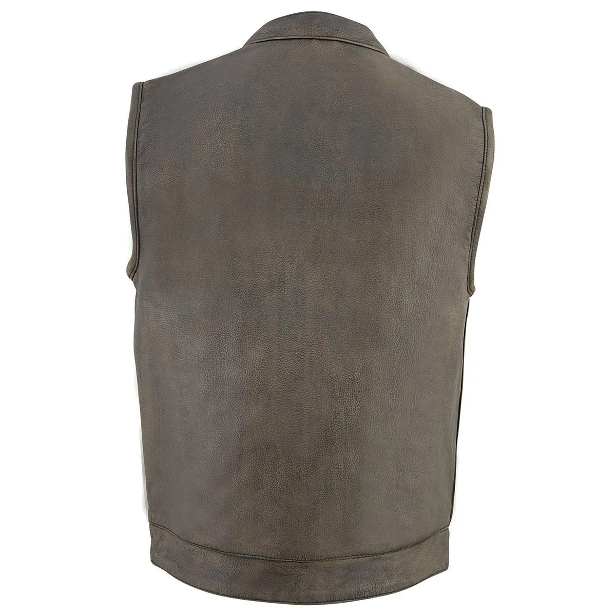 BROWN MLM3510 Men's Black/ Beige Naked Leather Club Style Vest - Dual Closure Open Neck Motorcycle Vest