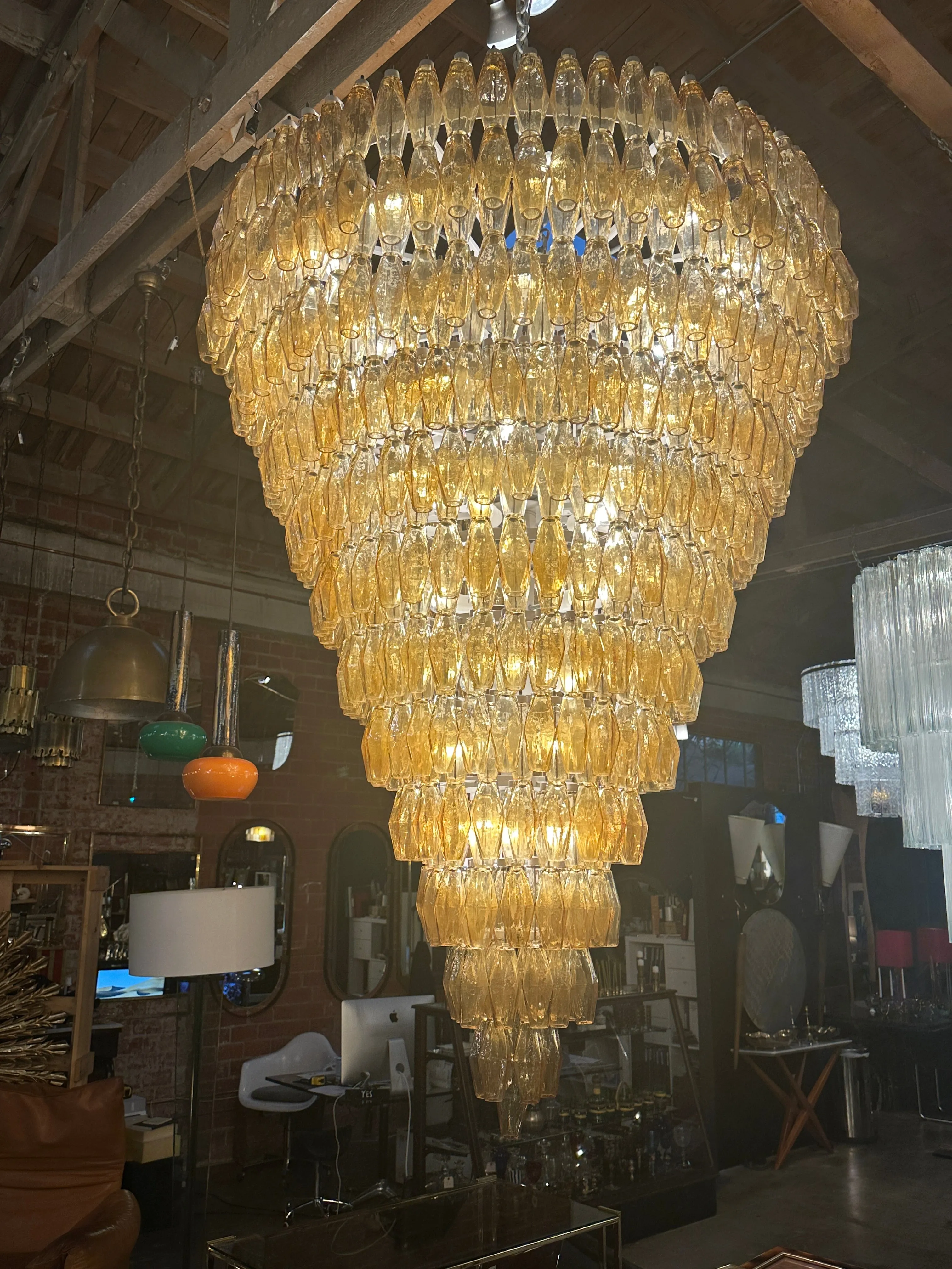 Chandelier with "poliedri" glasses. Italy 1960