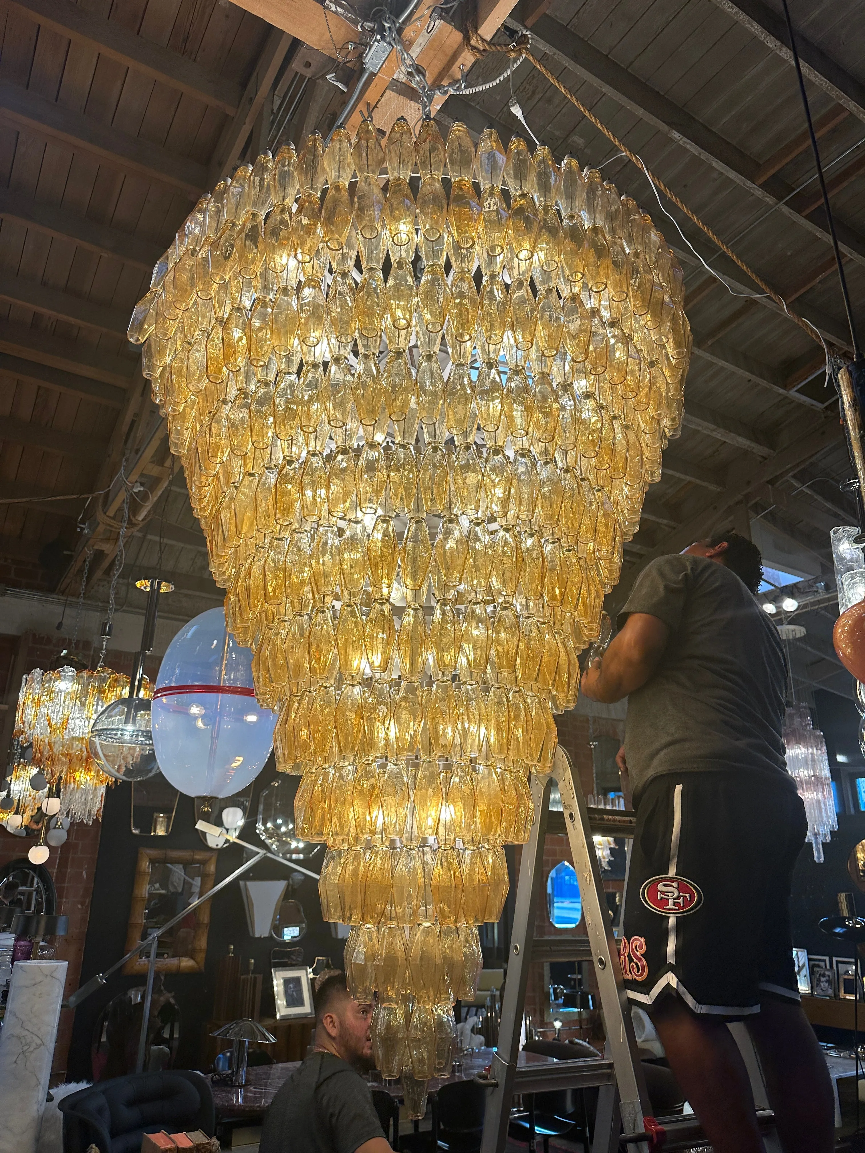 Chandelier with "poliedri" glasses. Italy 1960