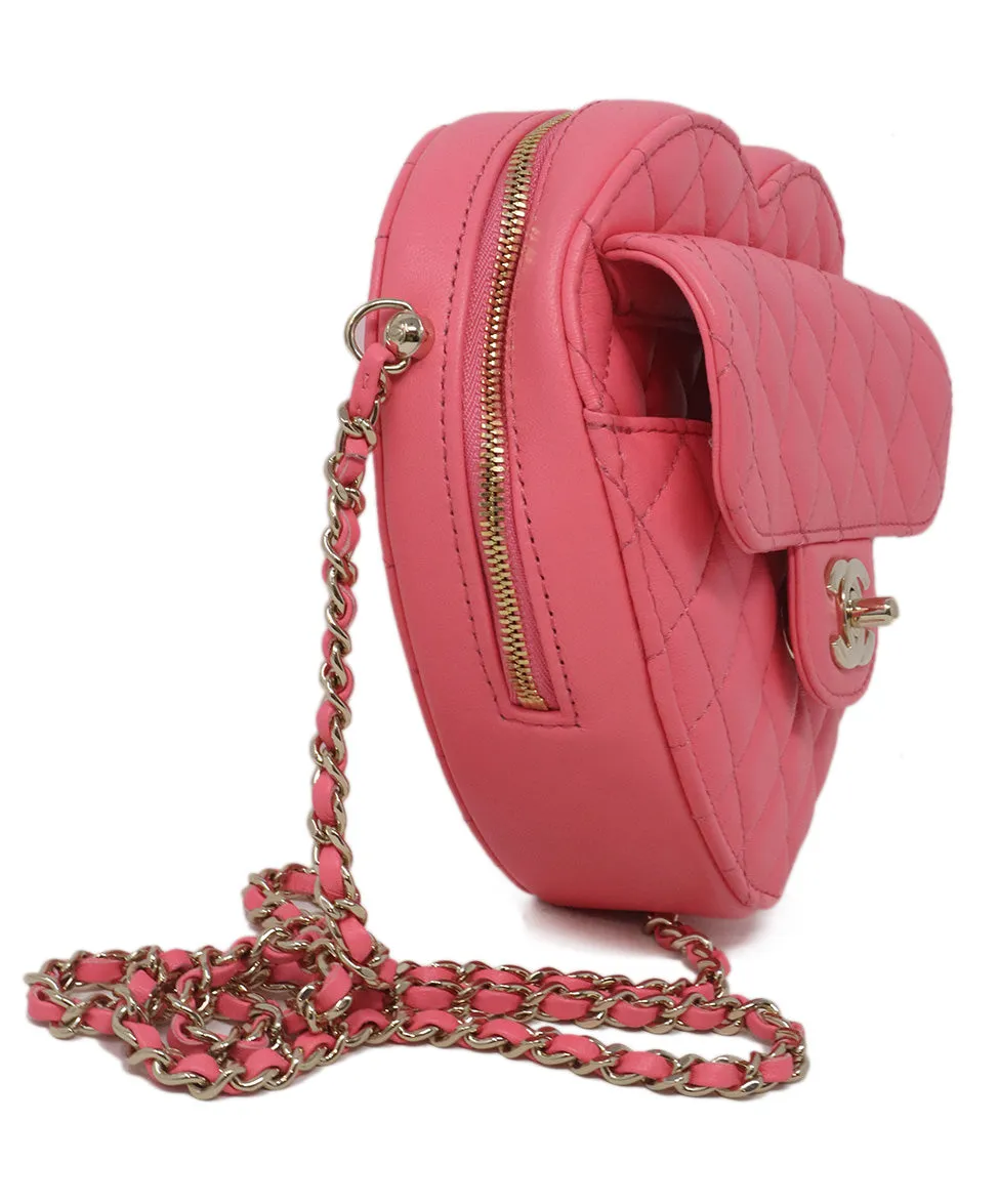 Chanel Pink Quilted Leather Heart Crossbody