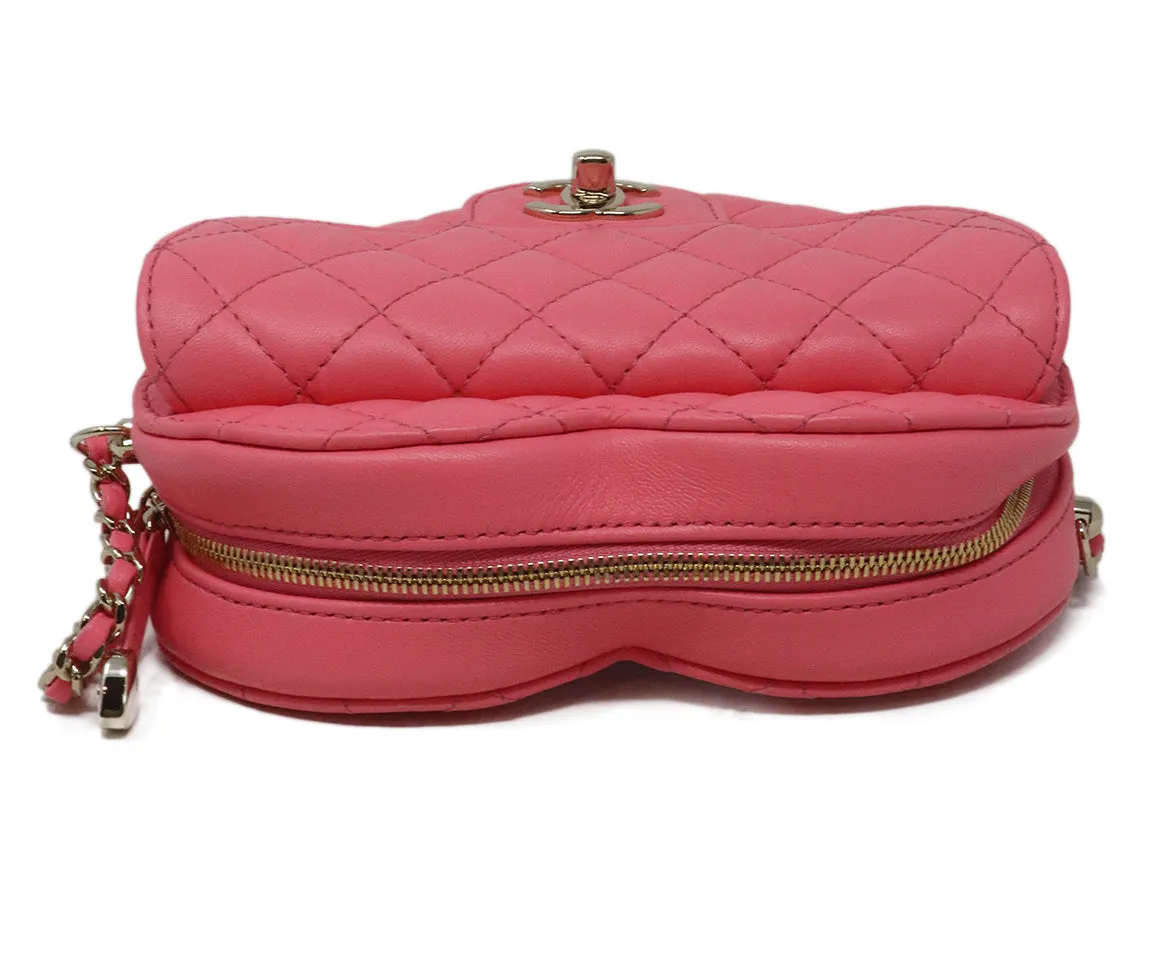 Chanel Pink Quilted Leather Heart Crossbody