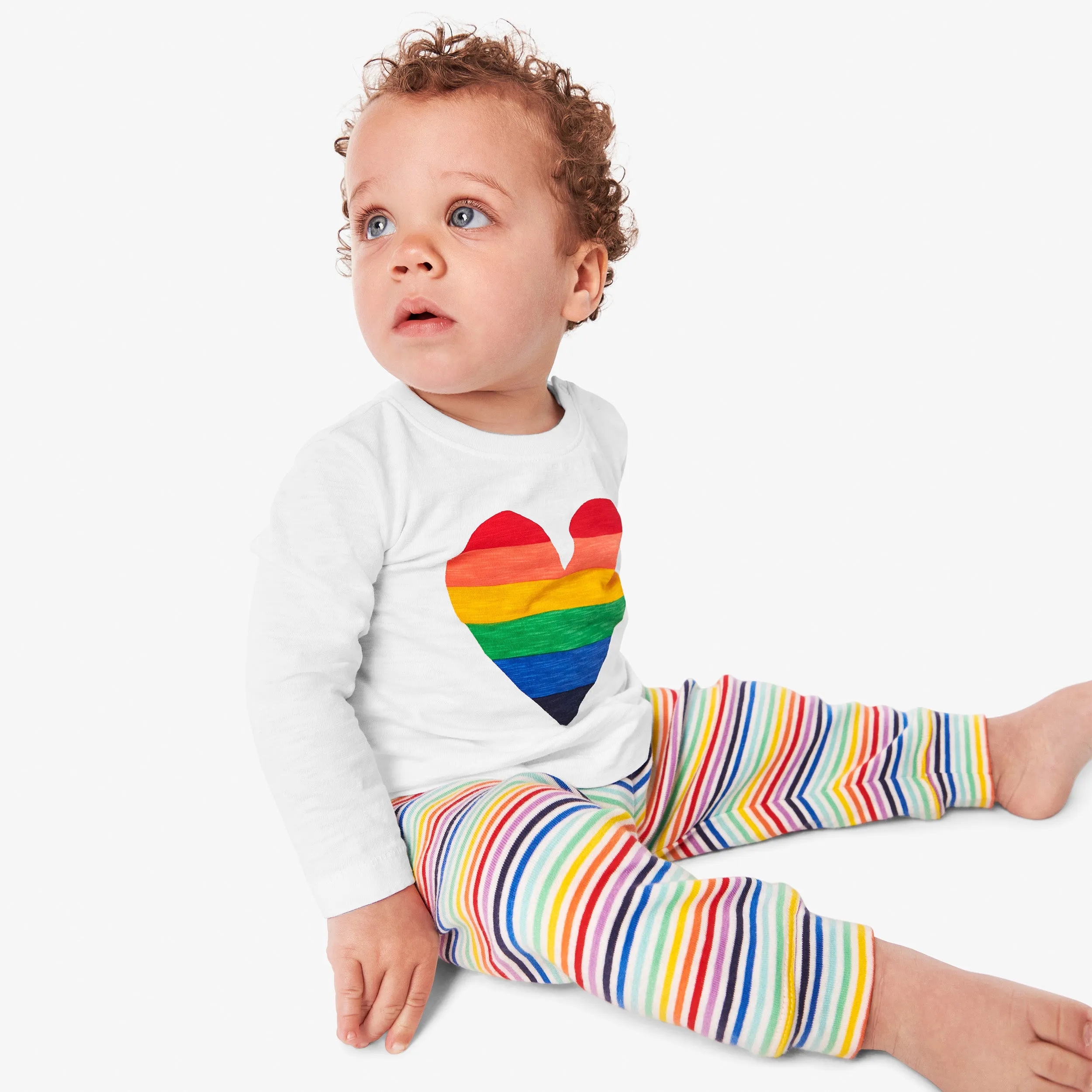 Clearance baby organic pant in mini rainbow stripe