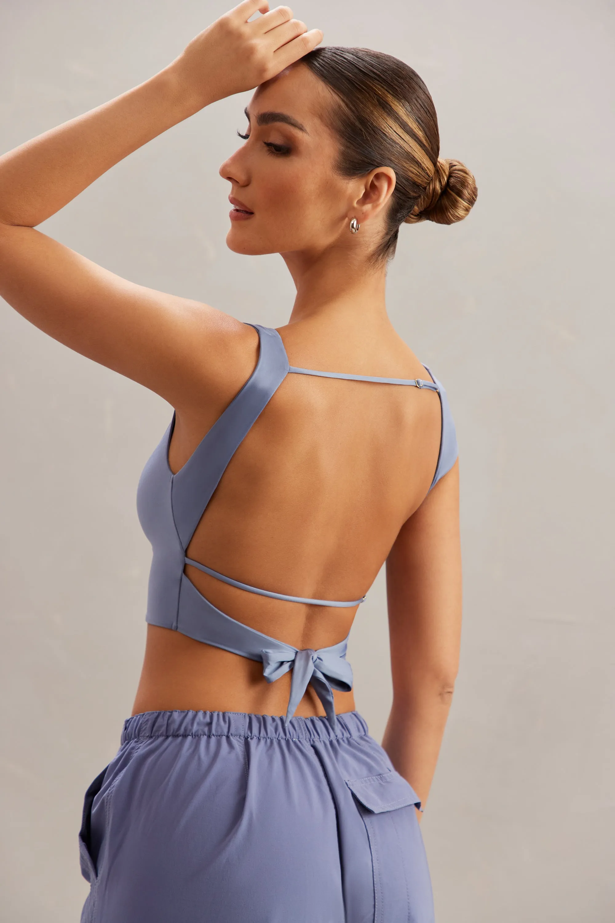 Cowl Neck Crop Top in Blue