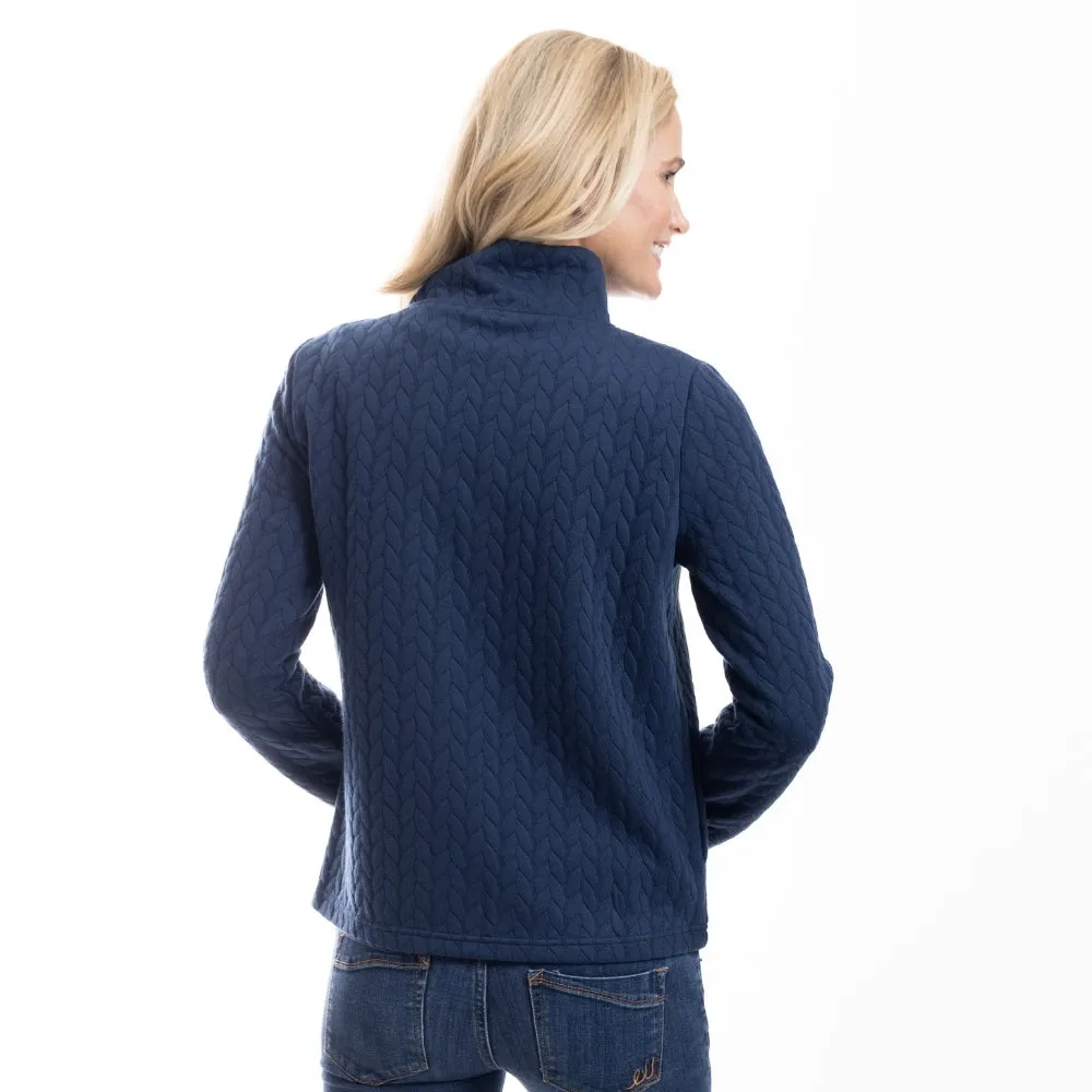 CozyCable Jacquard Jersey Knit Jacket Navy