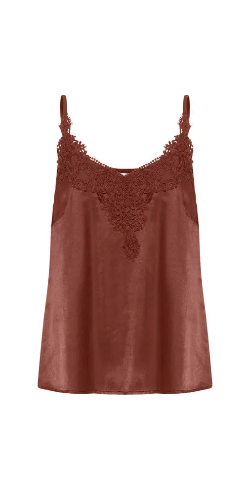 Cream Lace Trim Cami, raisin