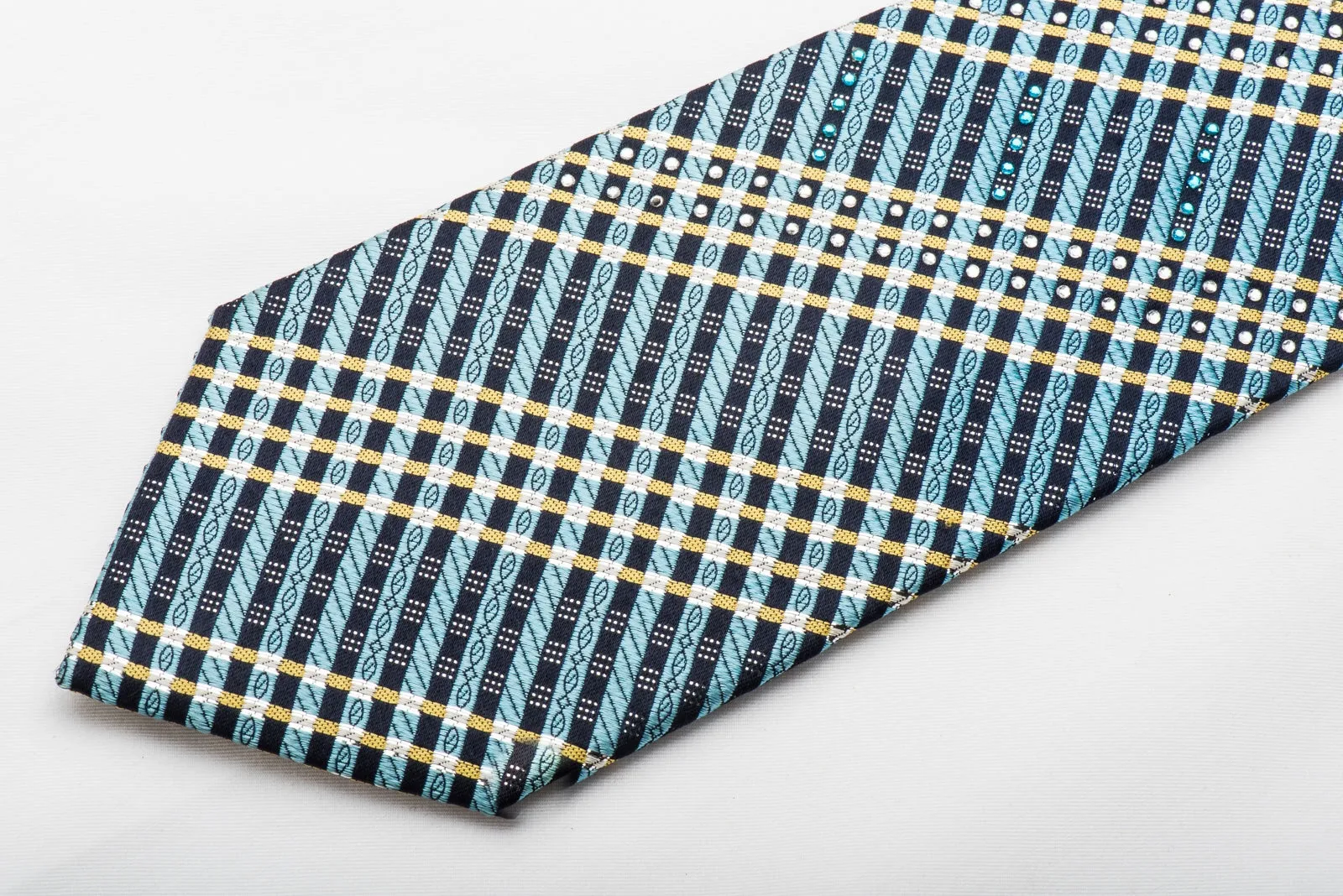 Crocodile Men's Crystal Necktie Blue Silver Striped With Sparkles