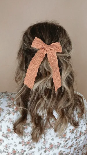 Dainty Lace Floral Hair Bow, Orange