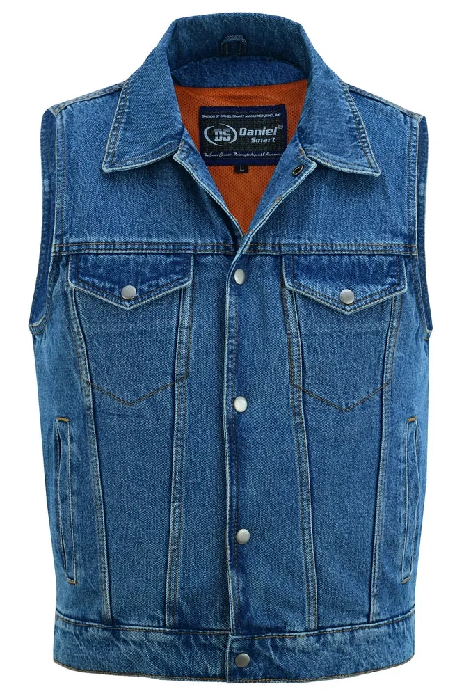 DM970BU Snap Front Denim Vest- Blue