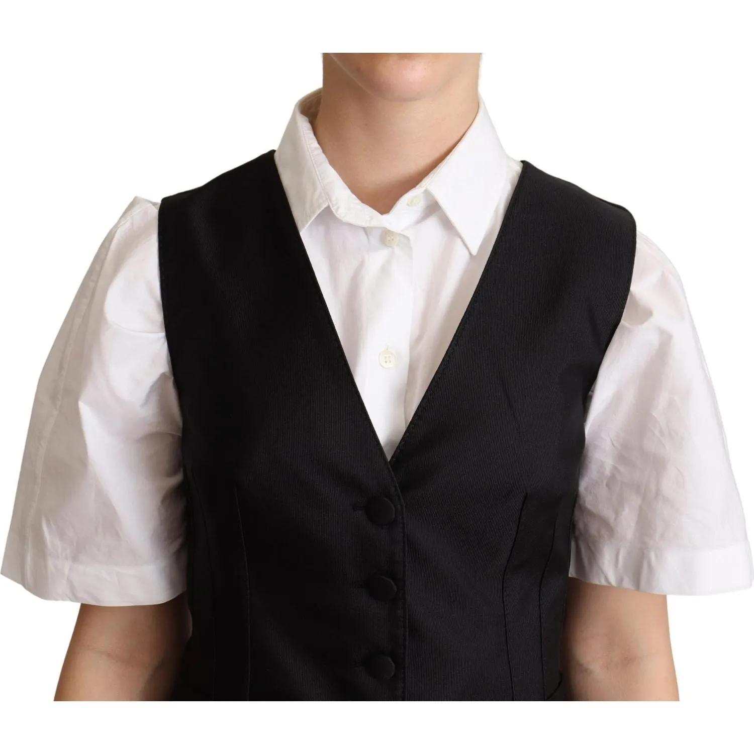 Dolce & Gabbana Elegant Silk Blend Black Waistcoat