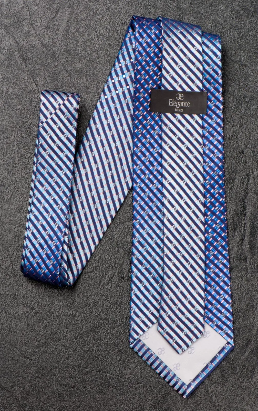 Elegance Silk Neck Tie Shades Of Blue Stripes With White & Blue Rhinestones