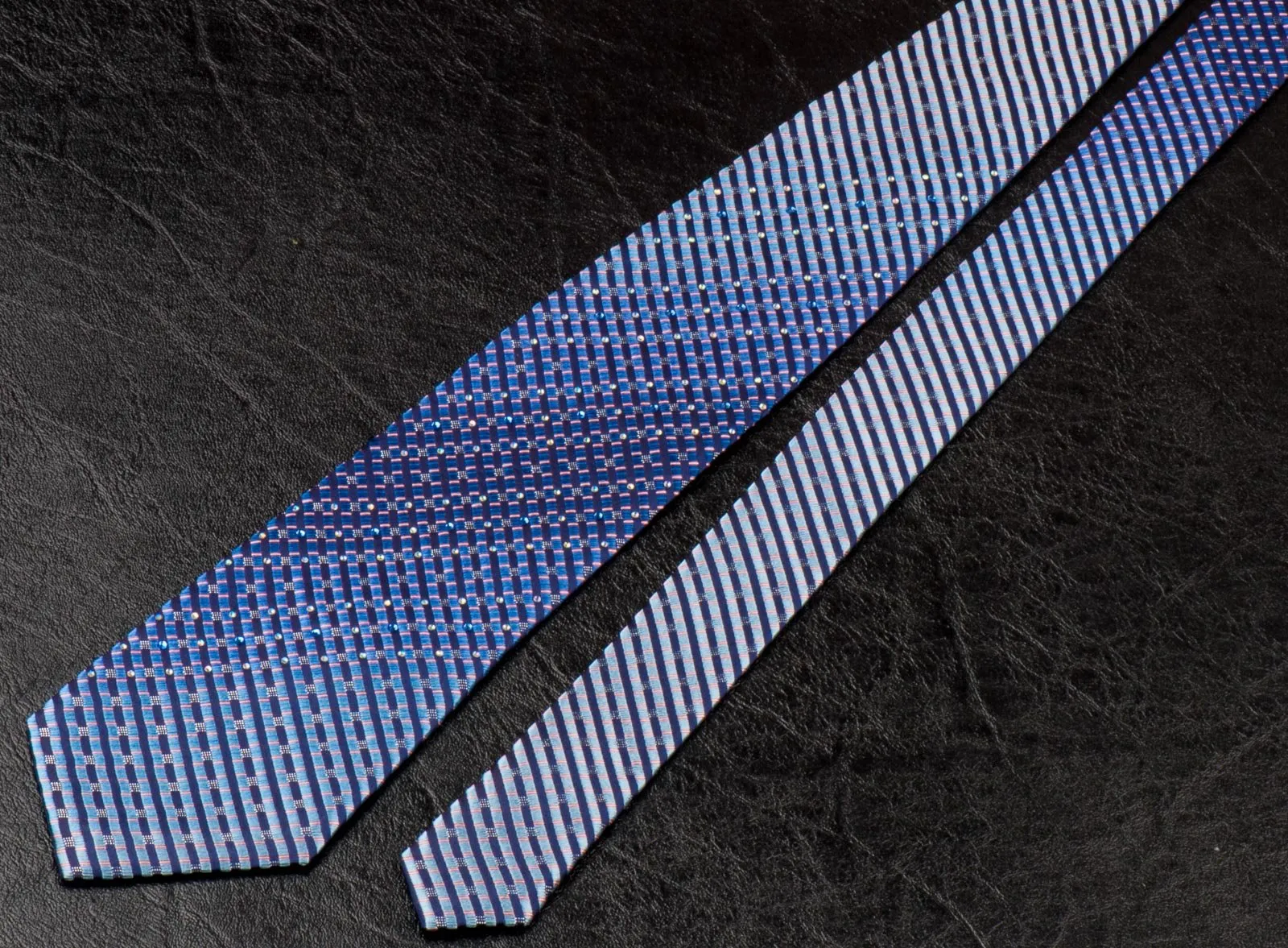 Elegance Silk Neck Tie Shades Of Blue Stripes With White & Blue Rhinestones