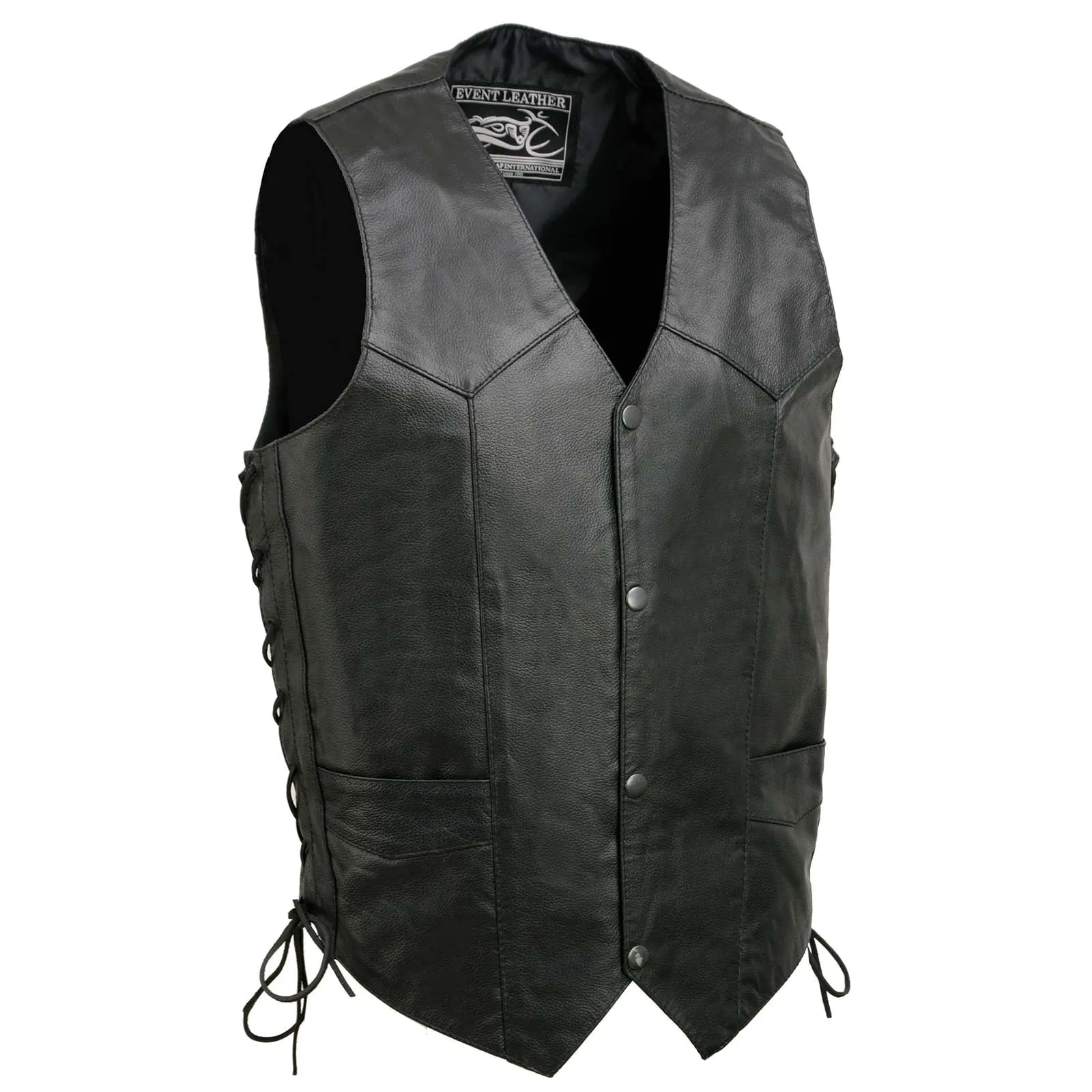 Event Leather EL1315 Men's Club Style Black Leather Motorcycle Riders Vest w/ Side Lace - Riding Club