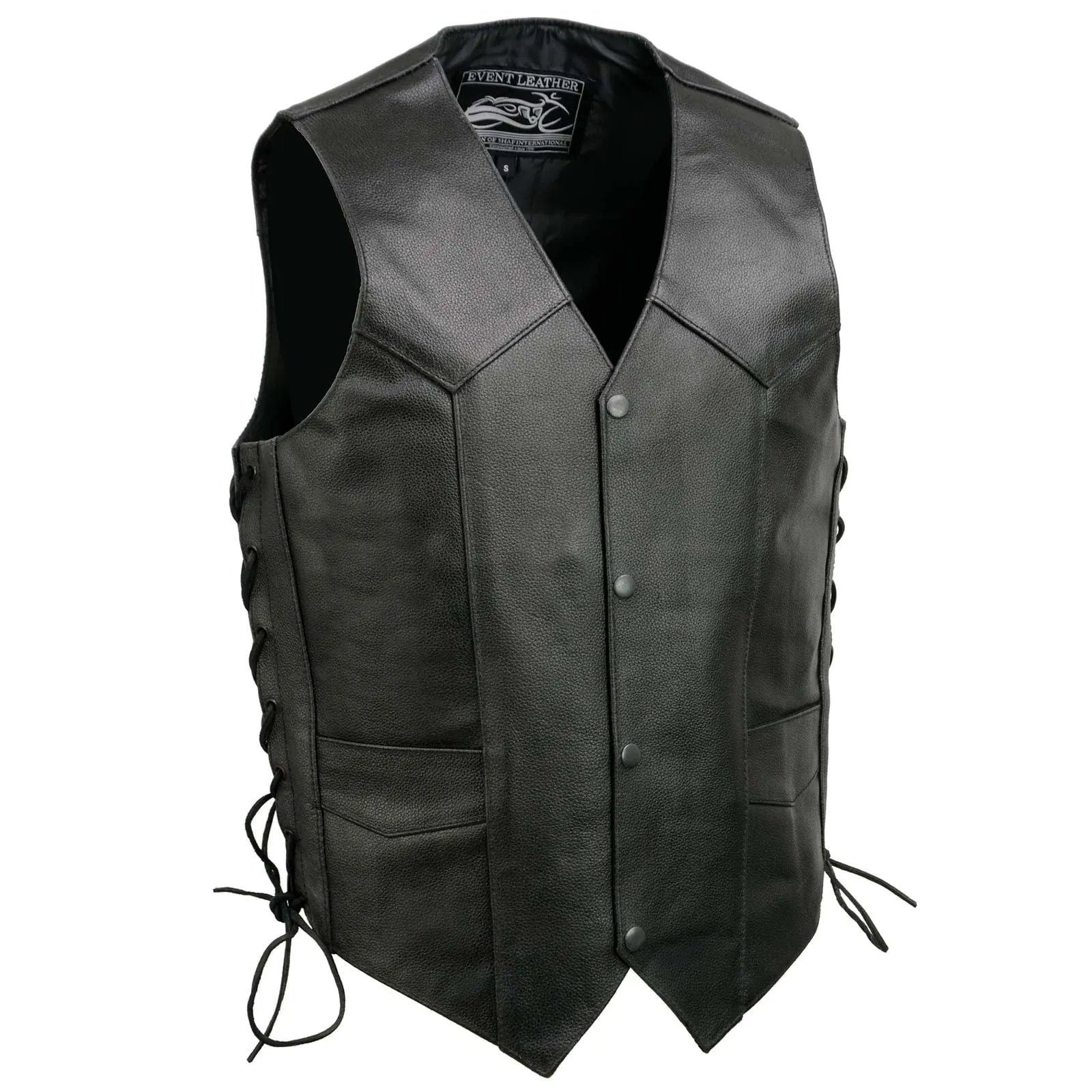 Event Leather EL5315 Black Motorcycle Leather Vest for Men w/ Side