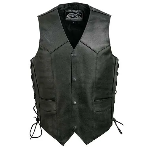 Event Leather EL5315 Black Motorcycle Leather Vest for Men w/ Side