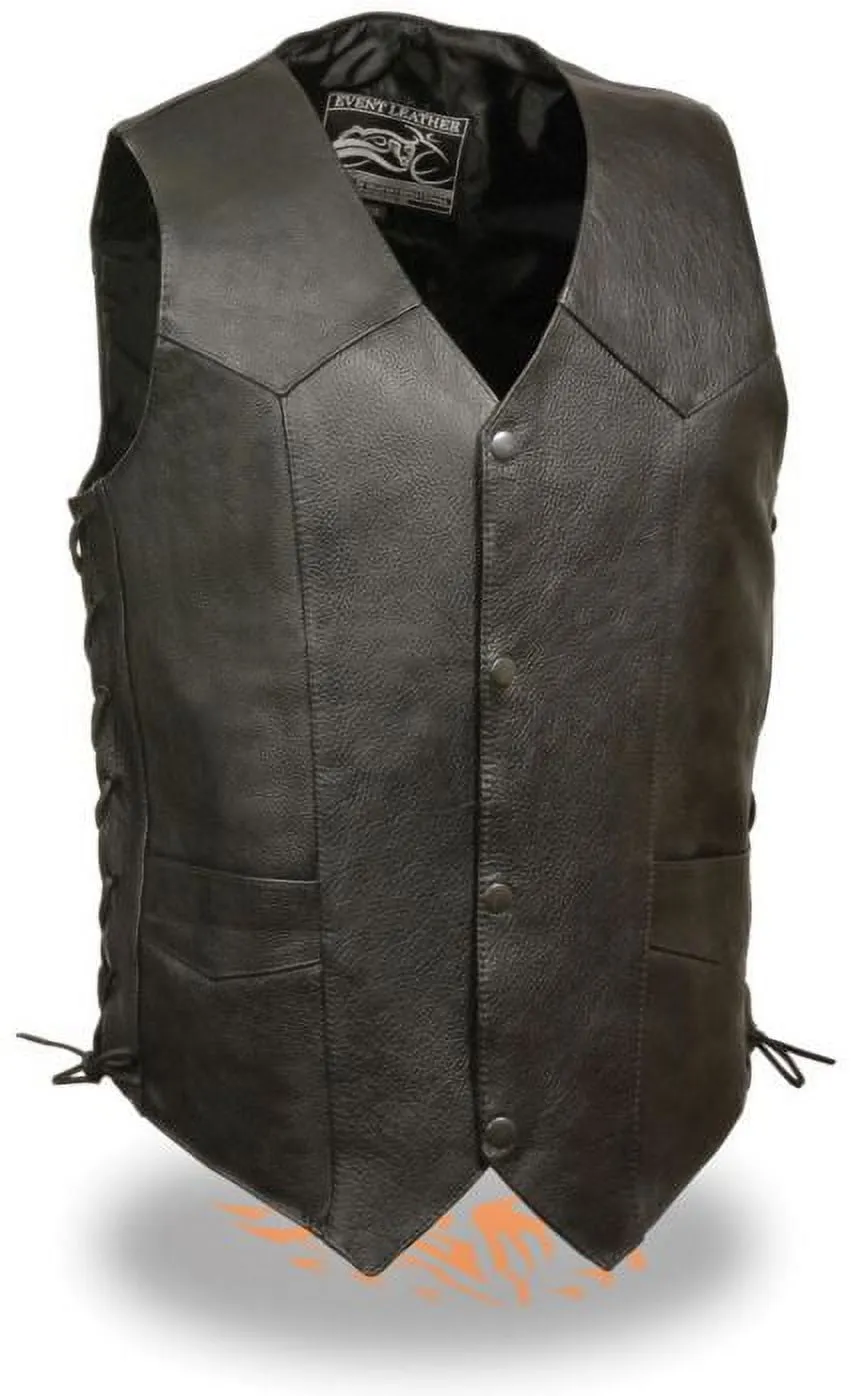 Event Leather EL5315 Black Motorcycle Leather Vest for Men w/ Side