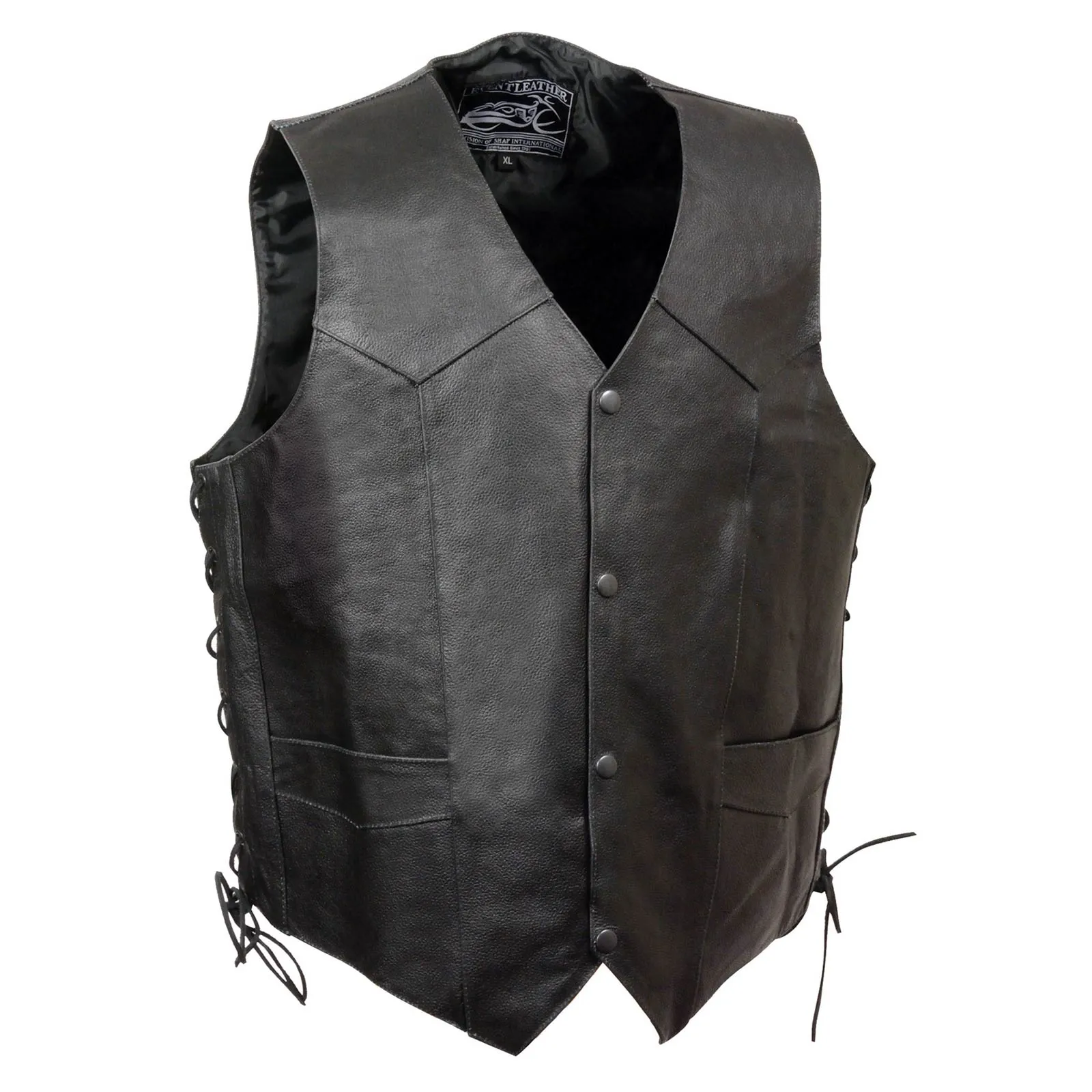 Event Leather ELM3940 Black Motorcycle Leather Side Lace Vest for Men