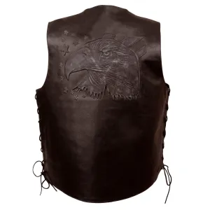 Event Leather ELM3940 Brown Motorcycle Leather Side Lace Vest for Men