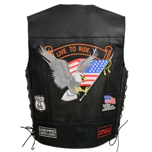 Event Leather Men’s Concealed Carry Motorcycle Vest Black with Patches