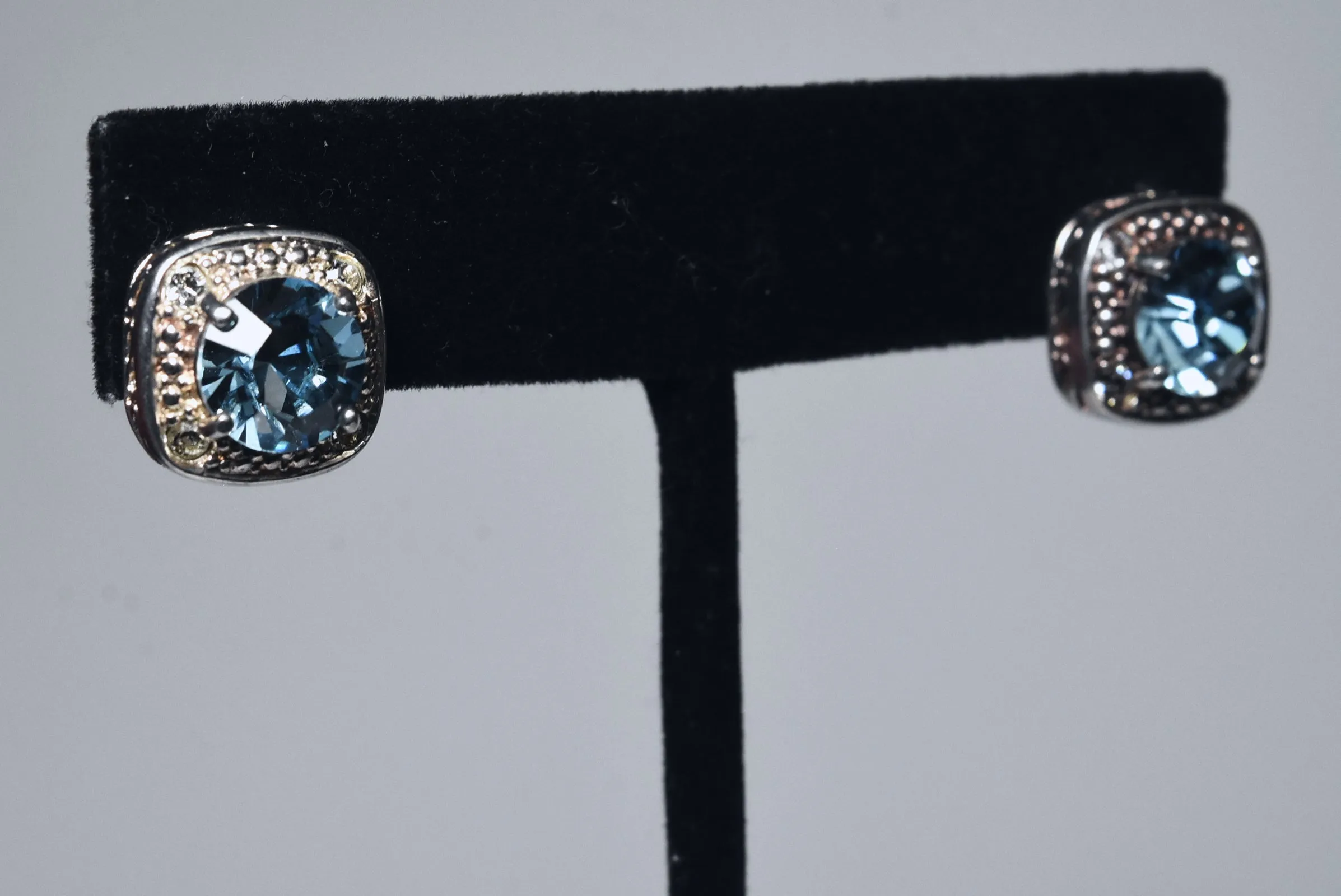 Foil Backed Gray Blue Crystal Stud Earrings