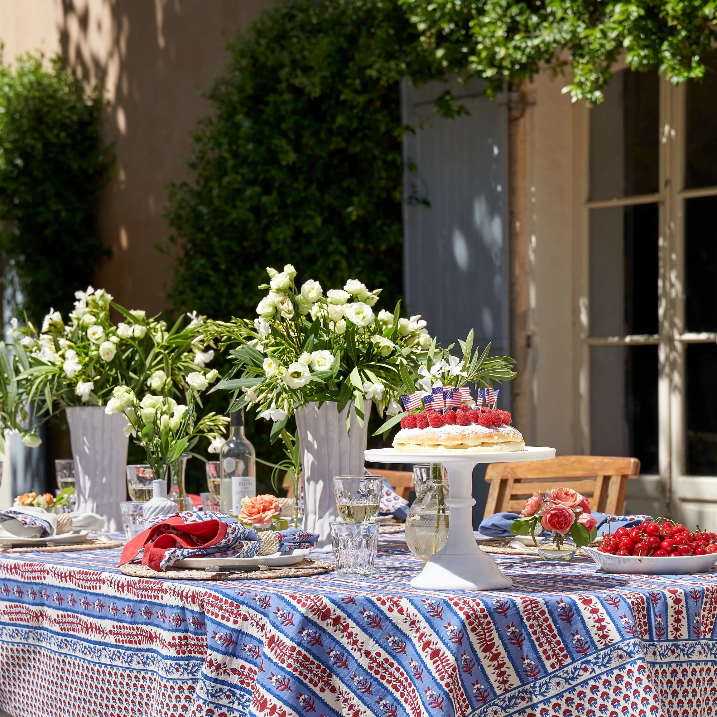 French Tablecloth Avignon Red & Blue