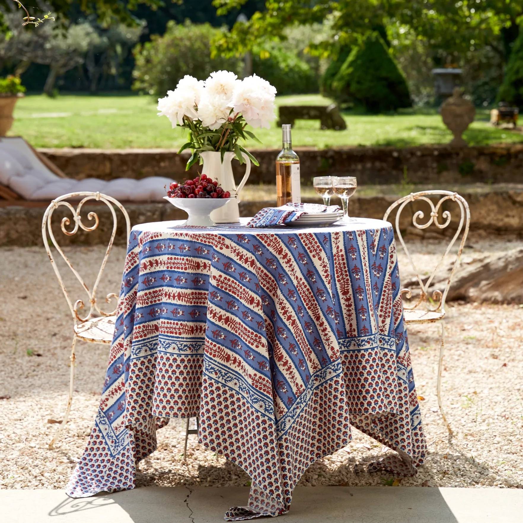 French Tablecloth Avignon Red & Blue