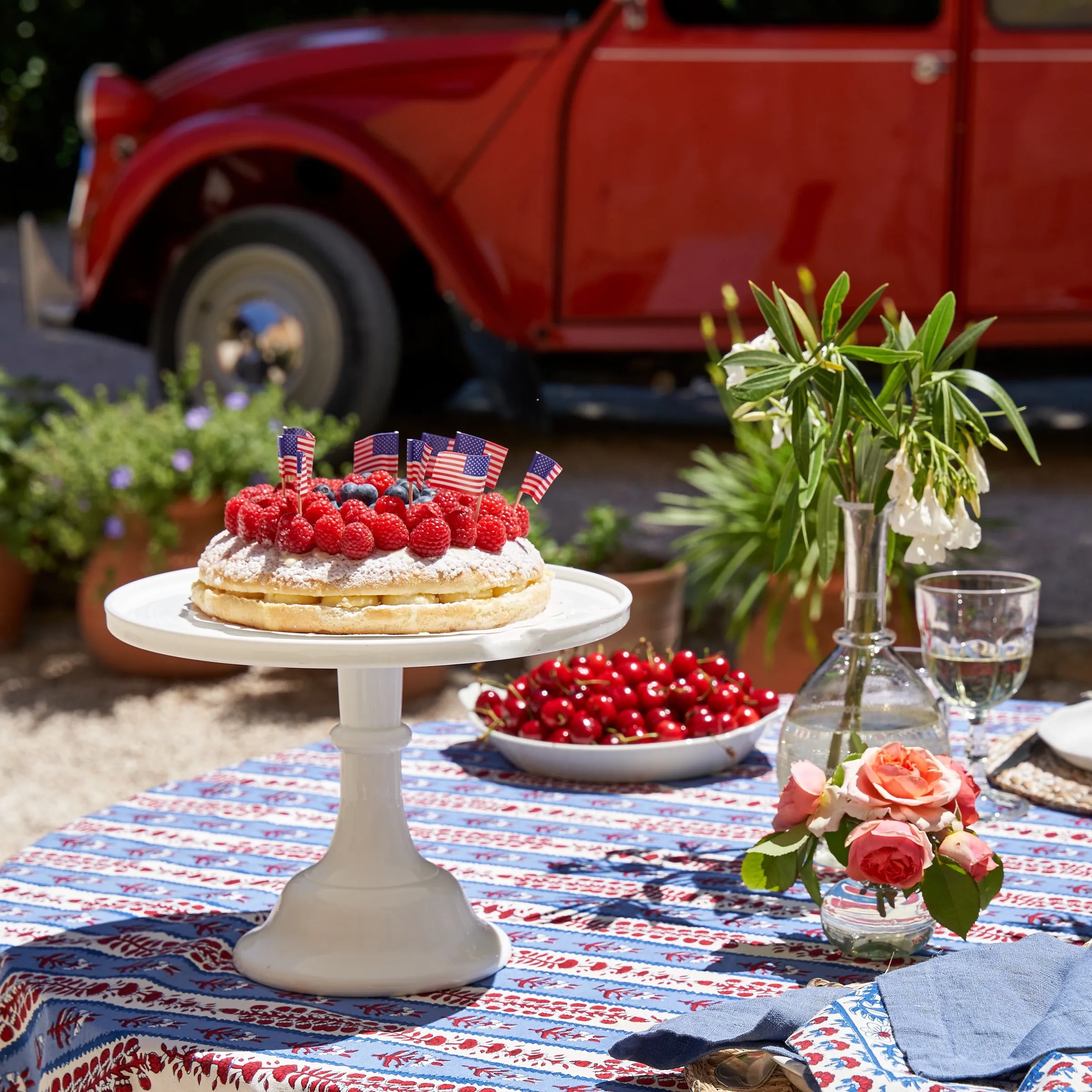 French Tablecloth Avignon Red & Blue