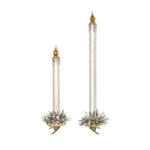 Frosted Ivory Glass Taper Candle Clip-on Ornament