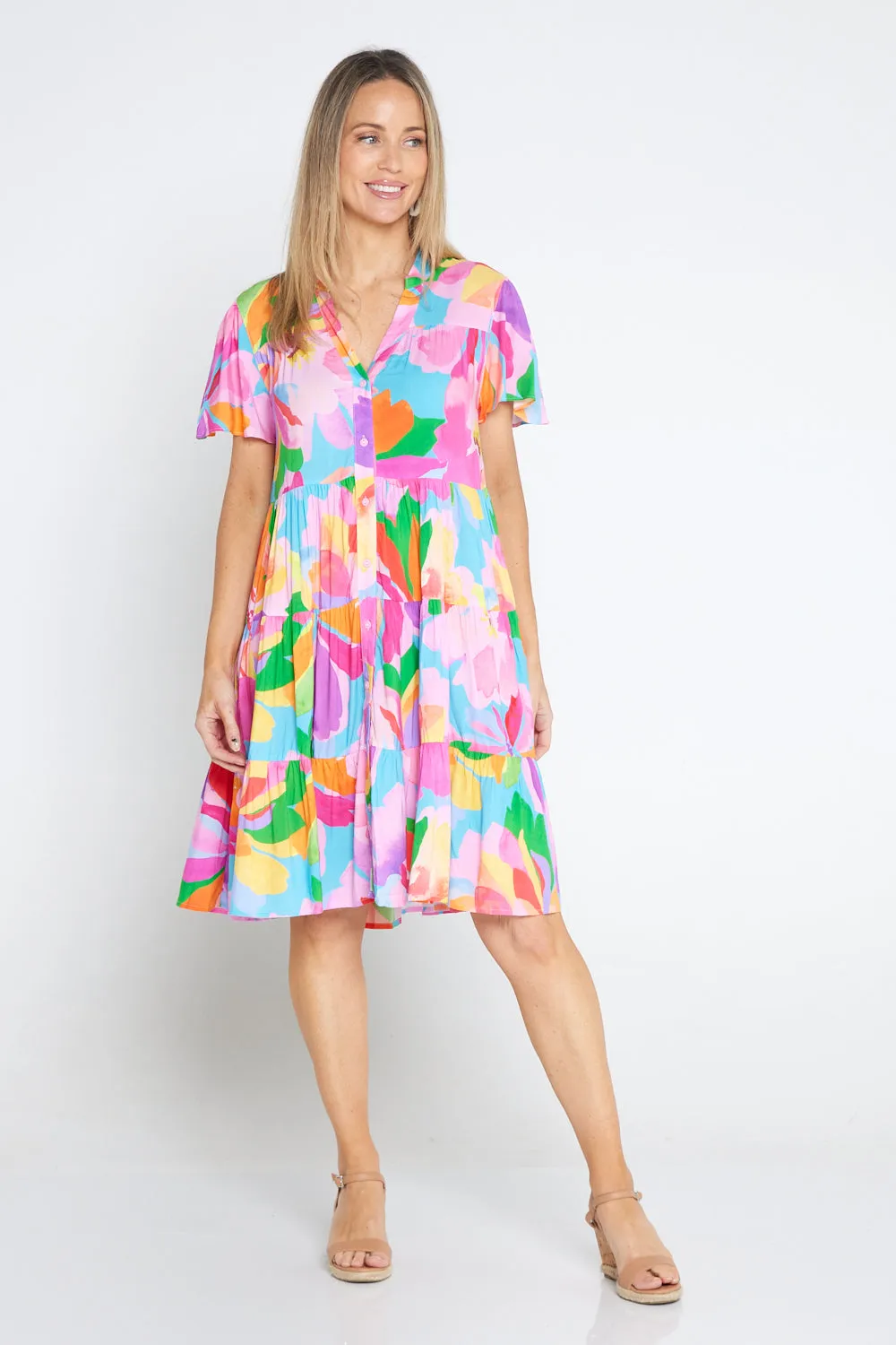 Hibiscus Hues Petite Dress - Pink Blue Floral