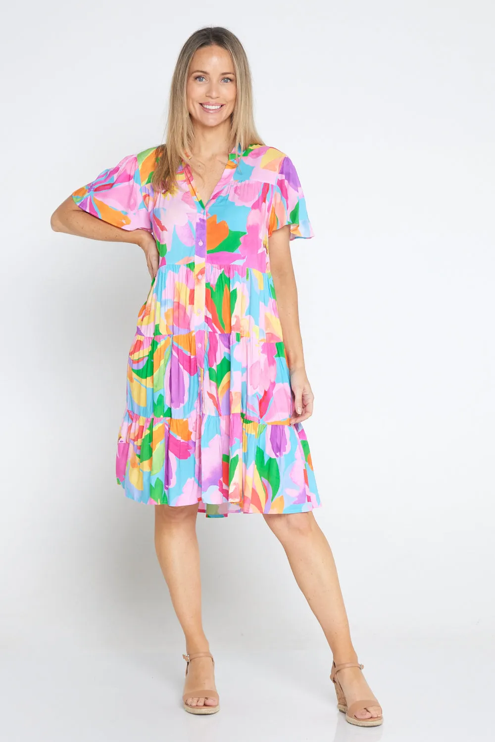 Hibiscus Hues Petite Dress - Pink Blue Floral