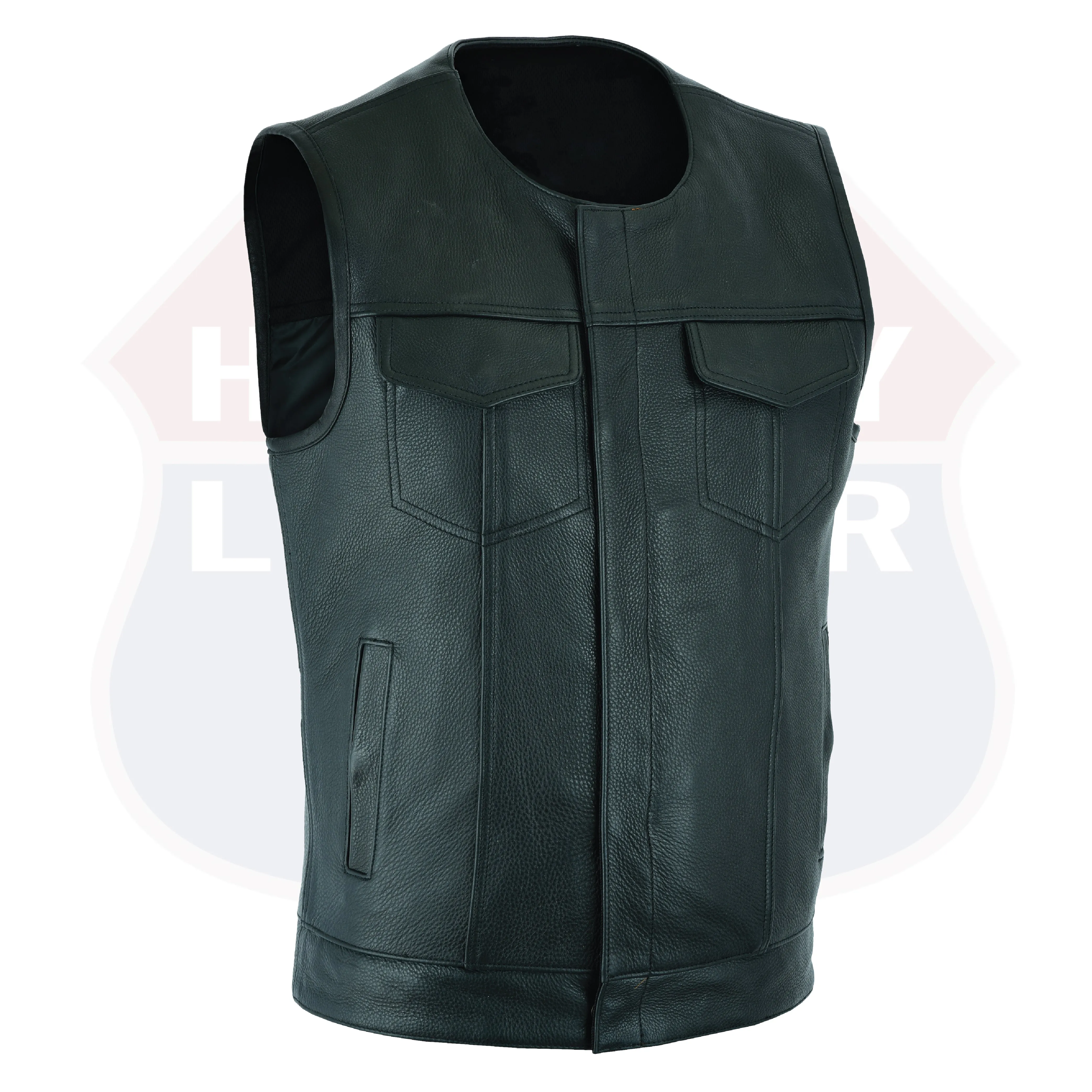 HL11639NKD BLACK Tifton Motorcycle Vest, Gun pockets, SOA Club, Hardcore Biker Vest