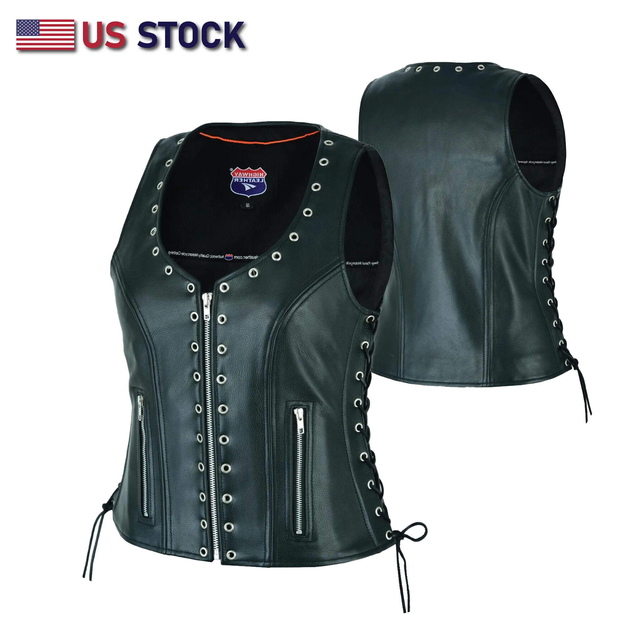 HL14682 Eyelet Women's Eyelet  Leather Vest - Longer Length