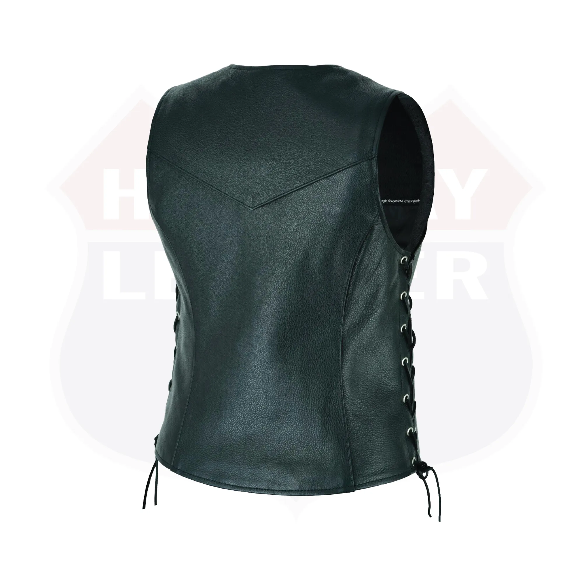 HL14851SPT Black Women's Lace up side leather motorcycle vest