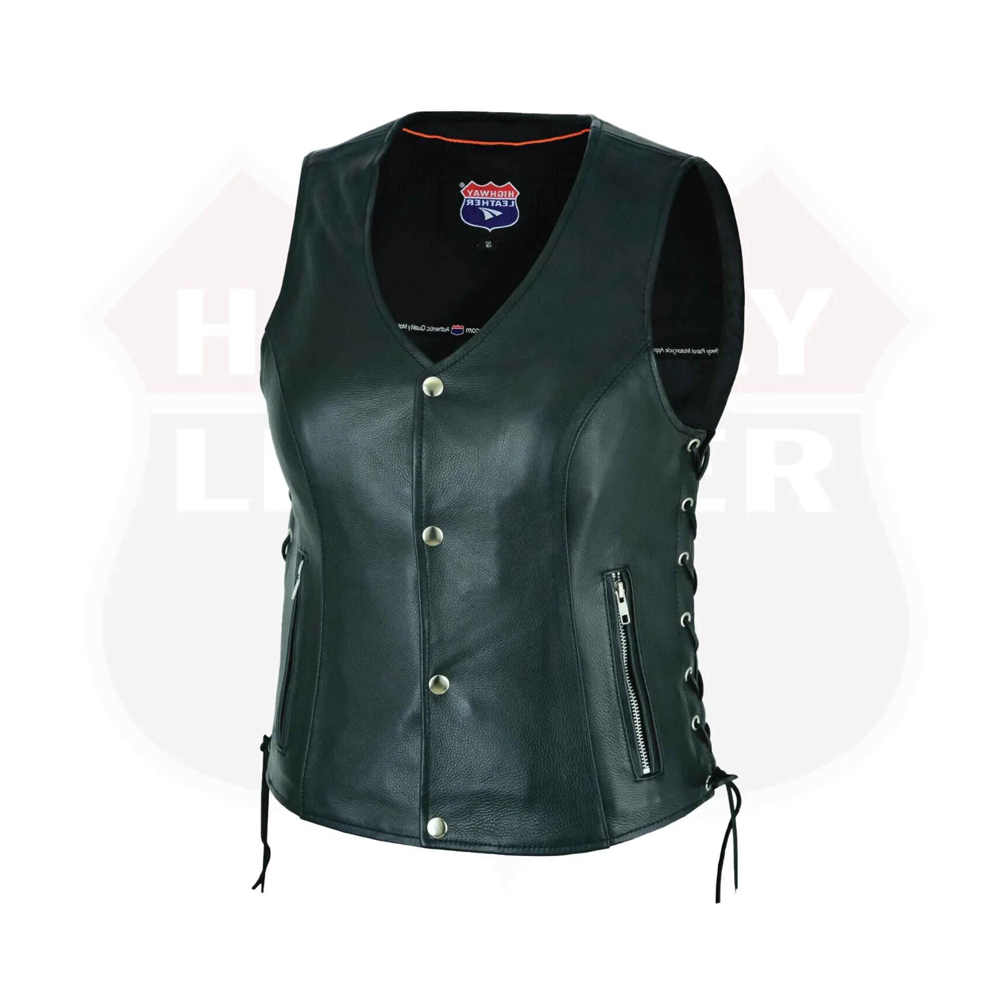 HL14851SPT Black Women's Lace up side leather motorcycle vest