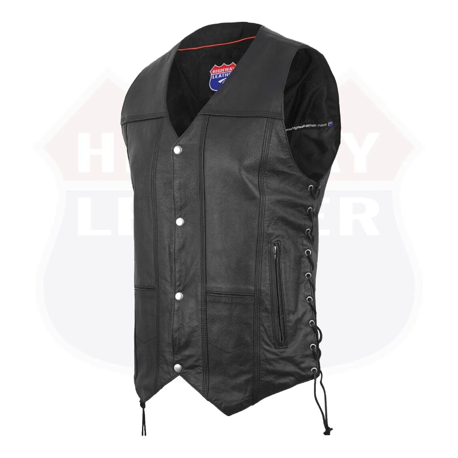 HL3540SPT Black Mens Genuine Leather 10 Pockets Motorcycle Biker Vest ANARCHY Black SOA