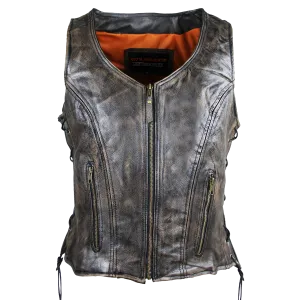 HML1029DB Vance Leather High Mileage Ladies Distressed Brown Lace Side Vest