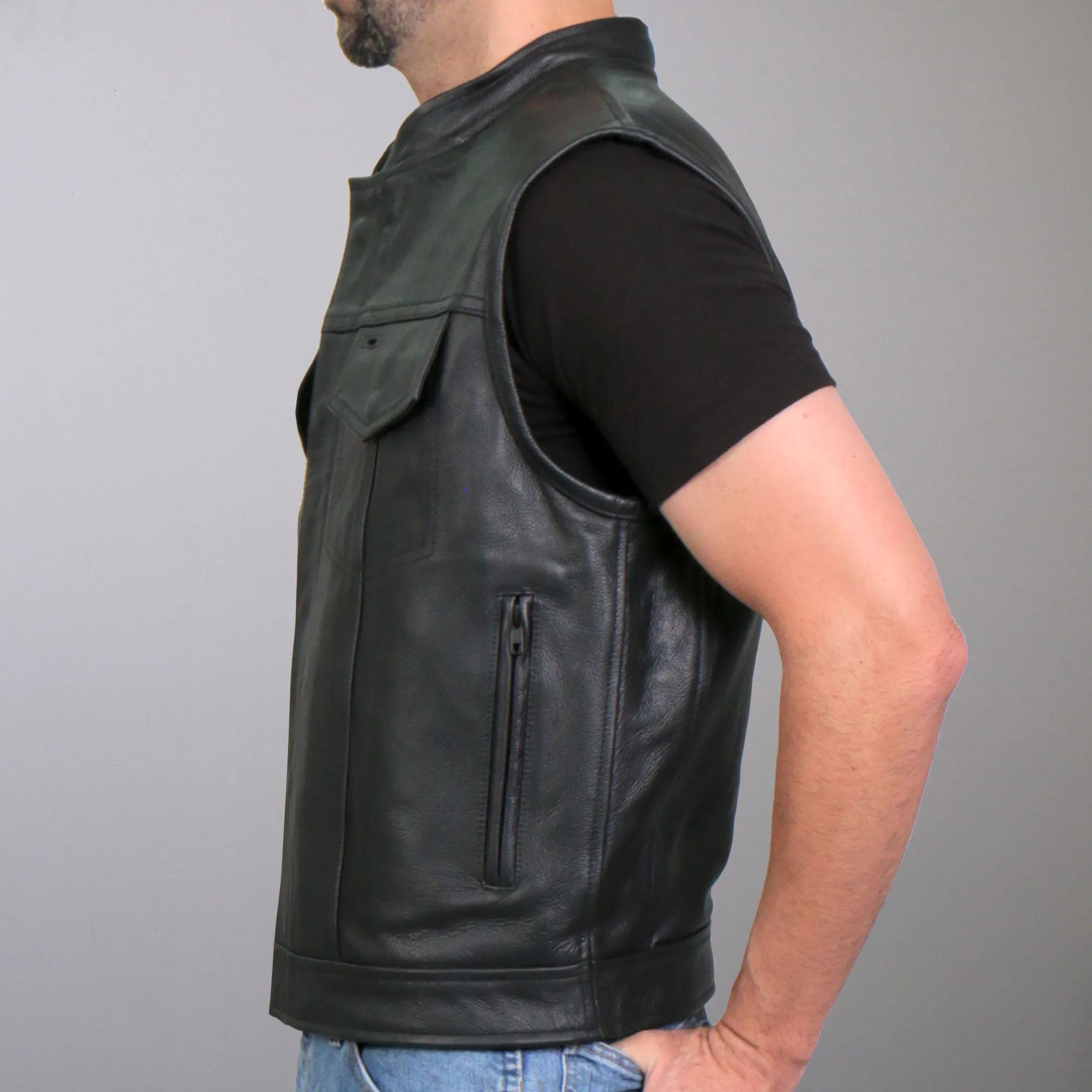 Hot Leathers VSM1060 Men's Black 'Flannel Red' Motorcycle Club Style Conceal and Carry Leather Biker Vest