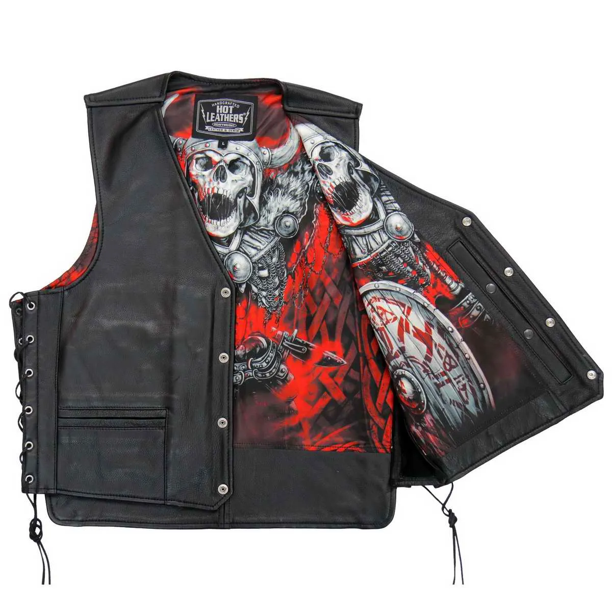 Hot Leathers VSM1064 Men's Black 'Viking Warrior' Conceal and Carry Side Lace Leather Vest